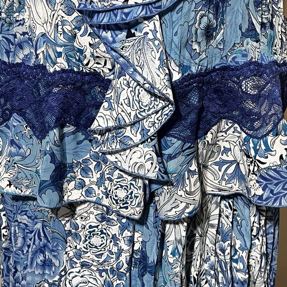 2 Piece Skirt Set Sz 12 Blue Floral Fairy Lace Ruffles Cottagecore Boho Y2k - Picture 4 of 14